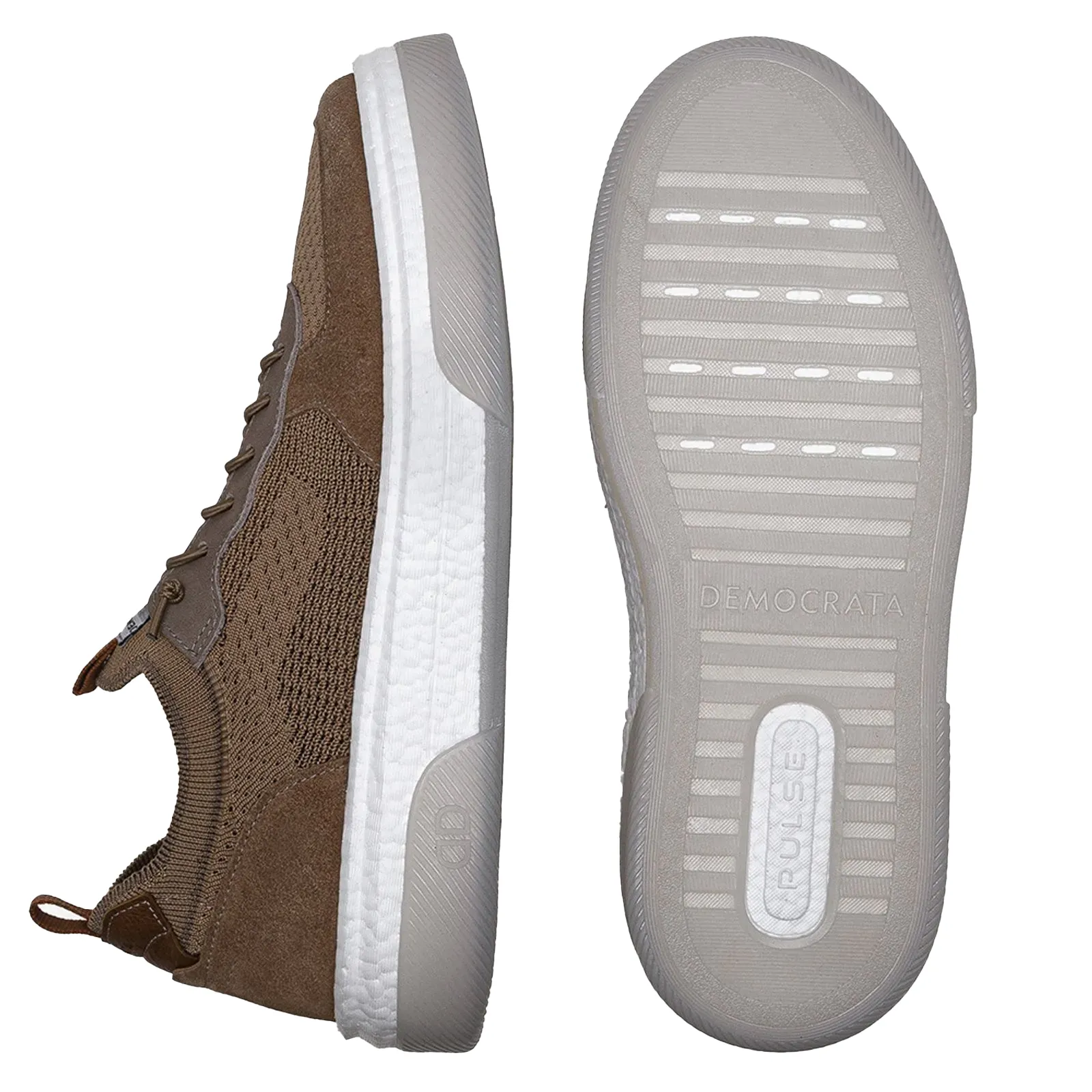 Tênis casual masculino Democrata Avela Bege Knit vista lateral esquerda